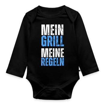 Mein Grill, meine Regeln. Lustiger BBQ Spruch - Baby Bio-Langarm-Body - Schwarz - Vorne