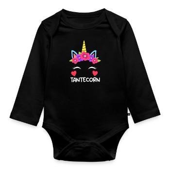 Tanticorn Einhorn Fan Muttertag Tanten Unicorn - Baby Bio-Langarm-Body - Schwarz - Vorne
