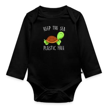 Rette die Erde Keep the Sea Plastic free - Baby Bio-Langarm-Body - Schwarz - Vorne
