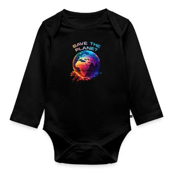 Rettet die Erde Earth Day Planet Umweltschutz - Baby Bio-Langarm-Body - Schwarz - Vorne