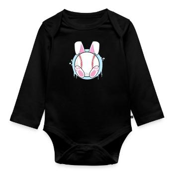 Fan de baseball Lapin de Pâques Lapin de baseball Ami de Pâques - Body Bébé bio manches longues - noir - Devant
