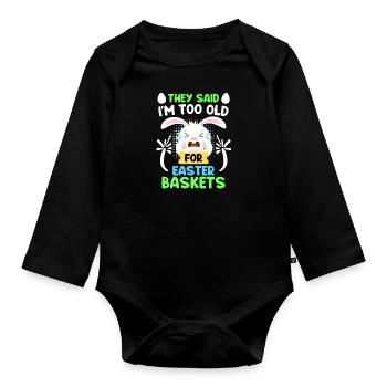 Osterhasen Osterkörbchen Bunny Ostereier - Baby Bio-Langarm-Body - Schwarz - Vorne