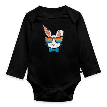 Hasengesicht Cooler Osterhase mit Brille - Baby Bio-Langarm-Body - Schwarz - Vorne