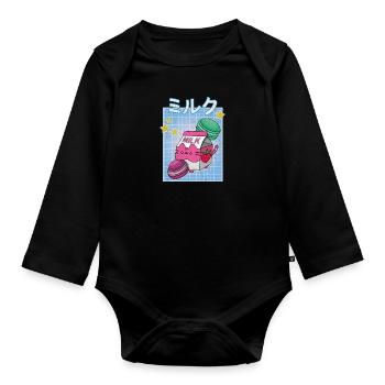 Kawaii Makronen Milkshake Japana Erdbeere - Baby Bio-Langarm-Body - Schwarz - Vorne