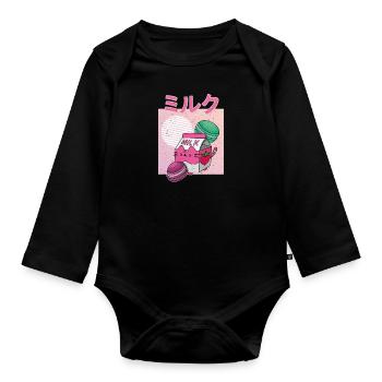 Japan Japanisch Getränk Erdbeere Milkshake - Baby Bio-Langarm-Body - Schwarz - Vorne