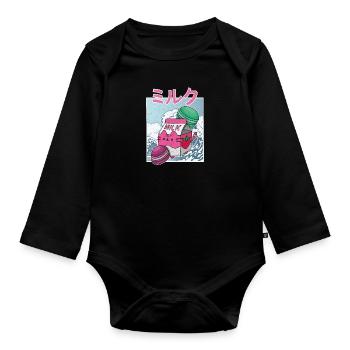 Makronen Erdbeeren Milkshake Japan Japanisch - Baby Bio-Langarm-Body - Schwarz - Vorne