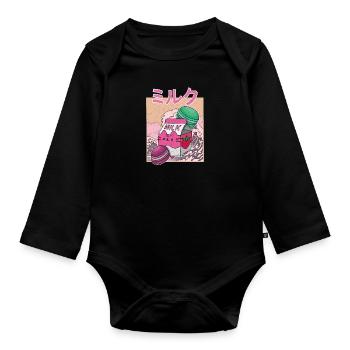 Makronen Erdbeeren Milkshake Japan Japanisch - Baby Bio-Langarm-Body - Schwarz - Vorne