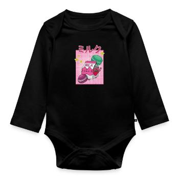 Kawaii Makronen Milkshake Japana Erdbeere - Baby Bio-Langarm-Body - Schwarz - Vorne
