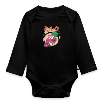 Erbeeren Getränk Japan Milkshake Makronen - Baby Bio-Langarm-Body - Schwarz - Vorne