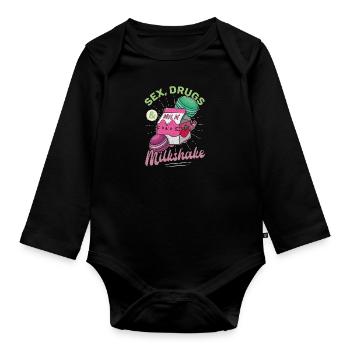 Japan Getränk Japanisch Milkshake Kawaii - Baby Bio-Langarm-Body - Schwarz - Vorne