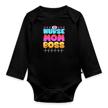Infirmière Maman Boss Superviseure de la fête des mères - Body Bébé bio manches longues - noir - Devant