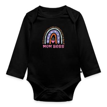 Mama Boss Muttertag starke Mama coole Mutter - Baby Bio-Langarm-Body - Schwarz - Vorne