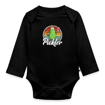 Pickelball Pickle Gurke Schläger Geschenk - Baby Bio-Langarm-Body - Schwarz - Vorne