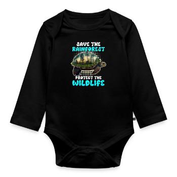 Save the rainforest Wildlife Conservation - Organic Longsleeve Baby Bodysuit - black - Front