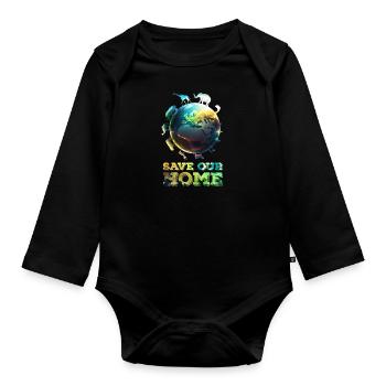 Sauvez notre maison Conservation de la planète Sauvez la Terre - Body Bébé bio manches longues - noir - Devant