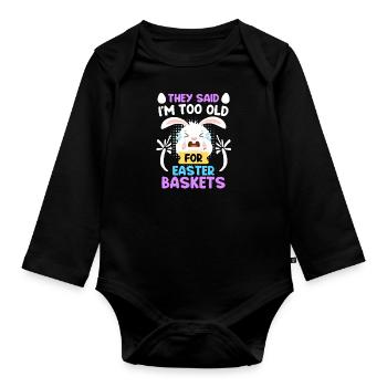 Osterhasen Osterkörbchen Bunny Ostereier - Baby Bio-Langarm-Body - Schwarz - Vorne