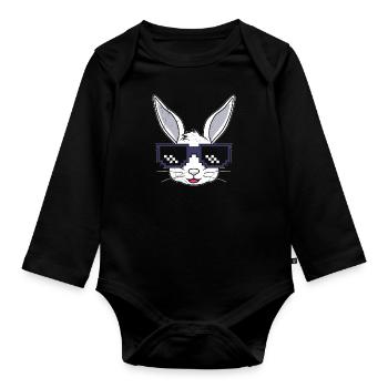 Hasengesicht Cooler Osterhase mit Brille - Baby Bio-Langarm-Body - Schwarz - Vorne