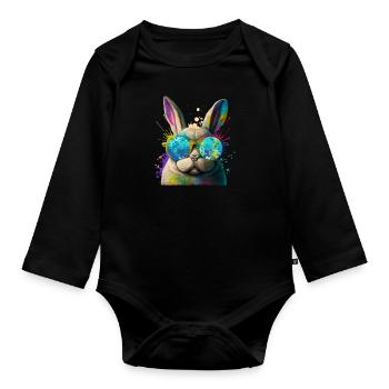 Hasengesicht Cooler Osterhase mit Brille - Baby Bio-Langarm-Body - Schwarz - Vorne
