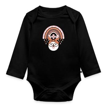 Süße Osterhasen Hasengesicht Cute Bunny - Baby Bio-Langarm-Body - Schwarz - Vorne