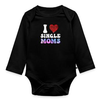 I love Single Moms Party Malle Single Men - Organic Longsleeve Baby Bodysuit - black - Front