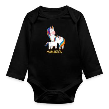 Mamacorn Muttertag Einhörner Mama Einhorn - Baby Bio-Langarm-Body - Schwarz - Vorne