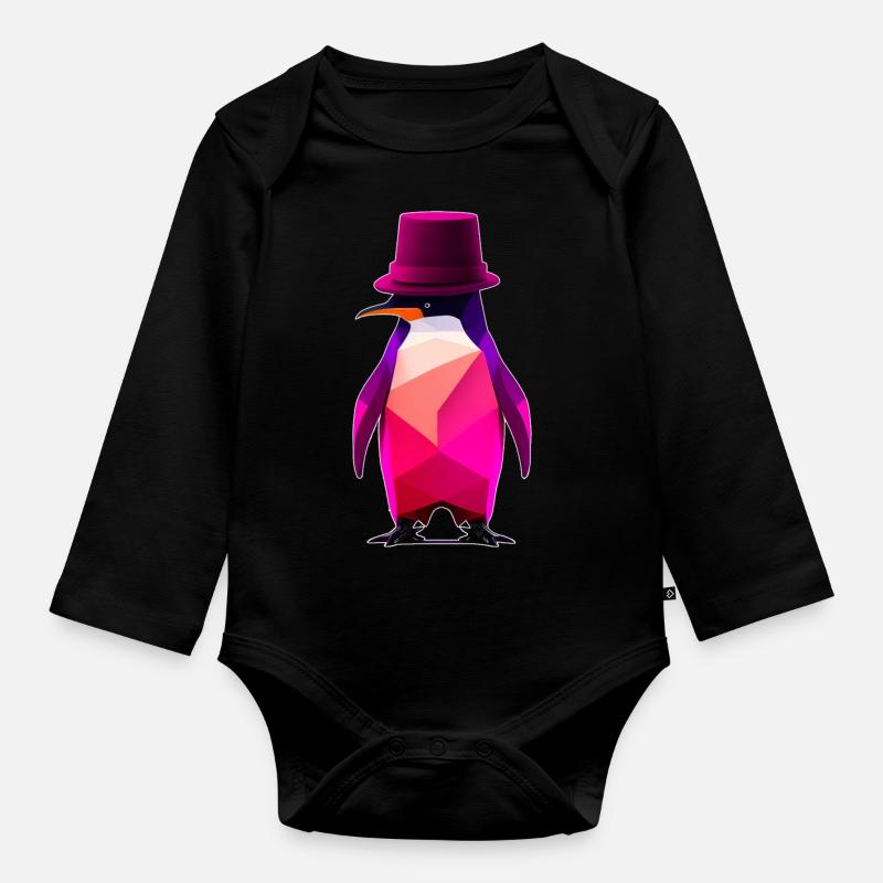penguin with a hat Ur-Tshirt - Baby Bio-Langarm-Body - Schwarz