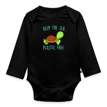 Rette die Erde Keep the Sea Plastic free - Baby Bio-Langarm-Body - Schwarz - Vorne