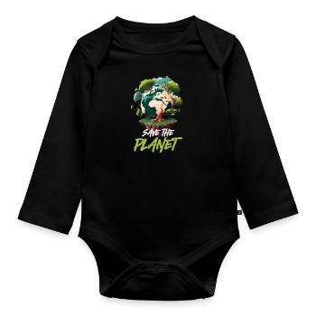 Rette den Planeten Mutter Erde Umweltschutz - Baby Bio-Langarm-Body - Schwarz - Vorne