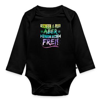 Geschieden und Pleite aber Frei Scheidungsparty - Baby Bio-Langarm-Body - Schwarz - Vorne