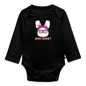 Maman Lapin Lapin Visage Cool Lapin de Pâques Maman - Body Bébé bio manches longues - noir - Devant
