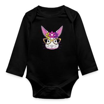 Hasengesicht Cooler Osterhase mit Brille - Baby Bio-Langarm-Body - Schwarz - Vorne