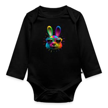 Hasengesicht Cooler Osterhase mit Brille - Baby Bio-Langarm-Body - Schwarz - Vorne