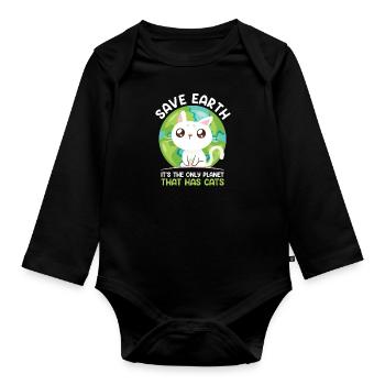 Save Earth Cat Lovers Conservation des espèces Environnement - Body Bébé bio manches longues - noir - Devant