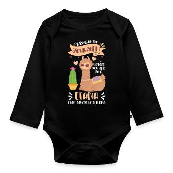 Lama Lamas Tier Weich - Baby Bio-Langarm-Body - Schwarz - Vorne
