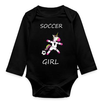 Soccer Unicorn Saying Girl - Organic Longsleeve Baby Bodysuit - black - Front