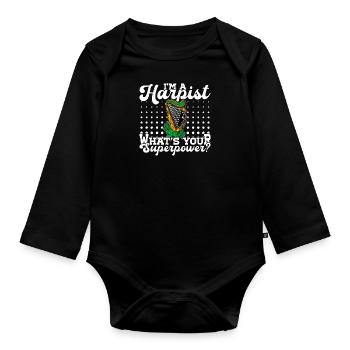 Harfe Harfenist Keltische Zupfinstrument Musik - Baby Bio-Langarm-Body - Schwarz - Vorne