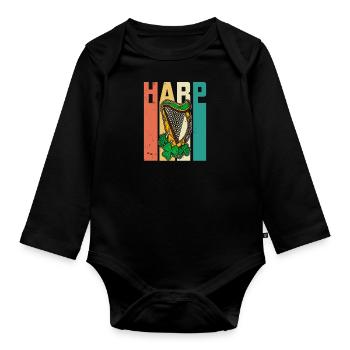 Musiker Harfenist Keltische Harfe Musikschule - Baby Bio-Langarm-Body - Schwarz - Vorne