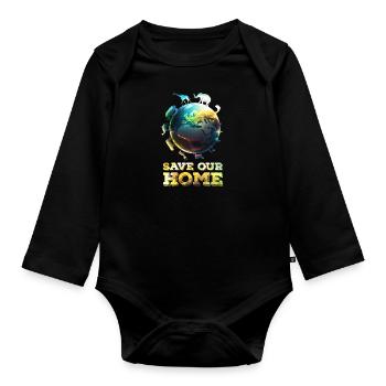 Sauvons notre maison Planète Sauvez la Terre Conservation de la nature - Body Bébé bio manches longues - noir - Devant