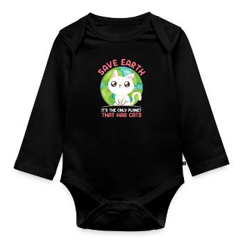 Save Earth Cat Lovers Conservation des espèces Environnement - Body Bébé bio manches longues - noir - Devant