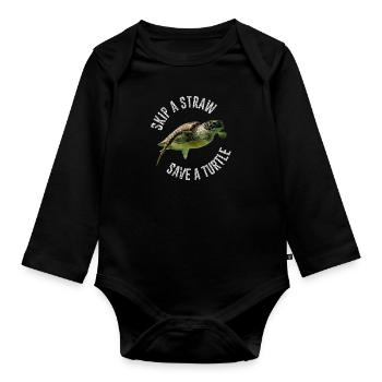Skip A Straw Save A Turtle Environment Turtle - Body Bébé bio manches longues - noir - Devant