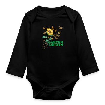 Garten Chefin Sonnenblumen Gartenfreundin Blumen - Baby Bio-Langarm-Body - Schwarz - Vorne