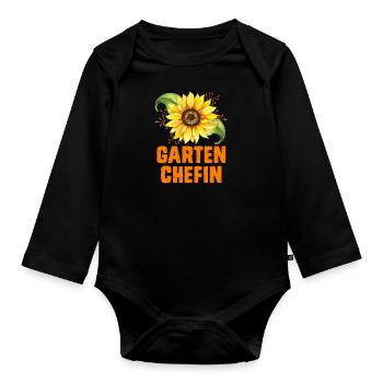 Garten Chefin Sonnenblumen Gartenfreundin - Baby Bio-Langarm-Body - Schwarz - Vorne