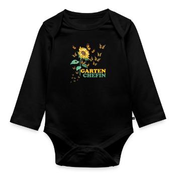 Garten Chefin Sonnenblumen Gartenfreundin Blumen - Baby Bio-Langarm-Body - Schwarz - Vorne