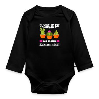 Zuhause ist wo meine Kakteen sind! Kaktusliebhaber - Baby Bio-Langarm-Body - Schwarz - Vorne