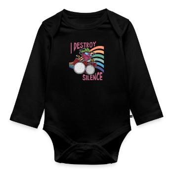 Rettich Gesund Essen Gemüse Salat Schlagzeug - Baby Bio-Langarm-Body - Schwarz - Vorne