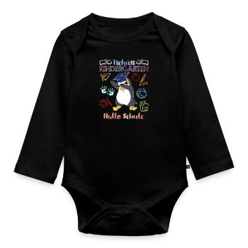 Tschüss Kindergarten Hallo Schule 1. Klasse - Baby Bio-Langarm-Body - Schwarz - Vorne