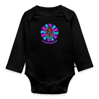 Hamsa Symbol Hand Yoga Buddhismus India - Baby Bio-Langarm-Body - Schwarz - Vorne