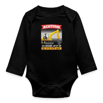 Kindergartenkind Ich bagger jetzt im Kindergarten - Baby Bio-Langarm-Body - Schwarz - Vorne