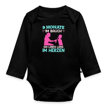 Werdende Mama 2024 9 Monate im Bauch Baby - Baby Bio-Langarm-Body - Schwarz - Vorne