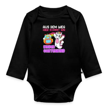 Aus dem Weg hier kommt ein Kinder Gartenkind - Baby Bio-Langarm-Body - Schwarz - Vorne